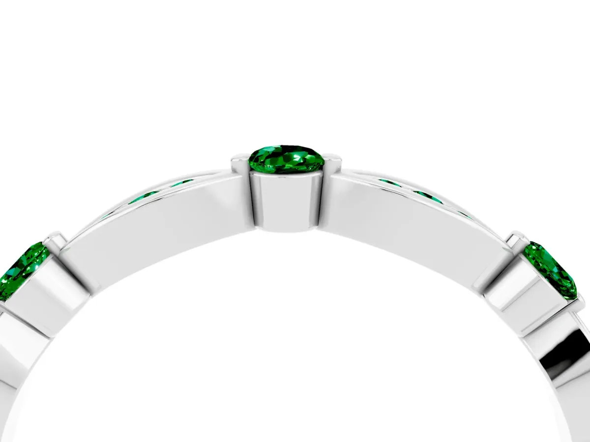 Marquise and Round Emerald Milgrain Band with Bezel Setting Silver