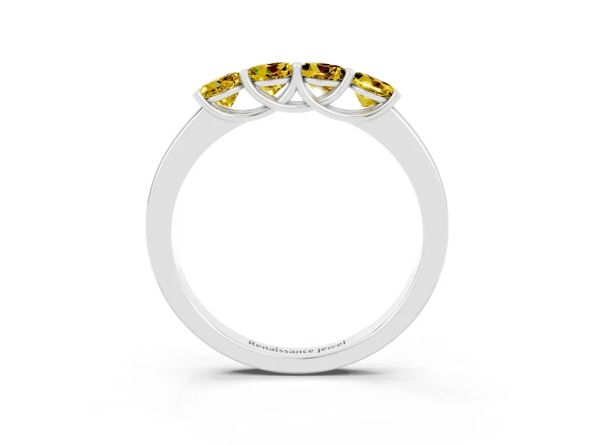 Four-Stone Round Yellow Sapphire Prong-Set Band Silver