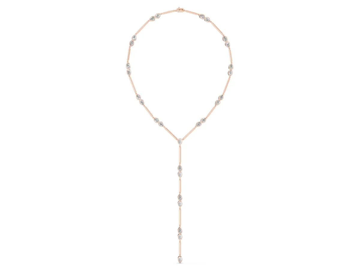 Pear Diamond Lariat Necklace with Station Accents Rose gold