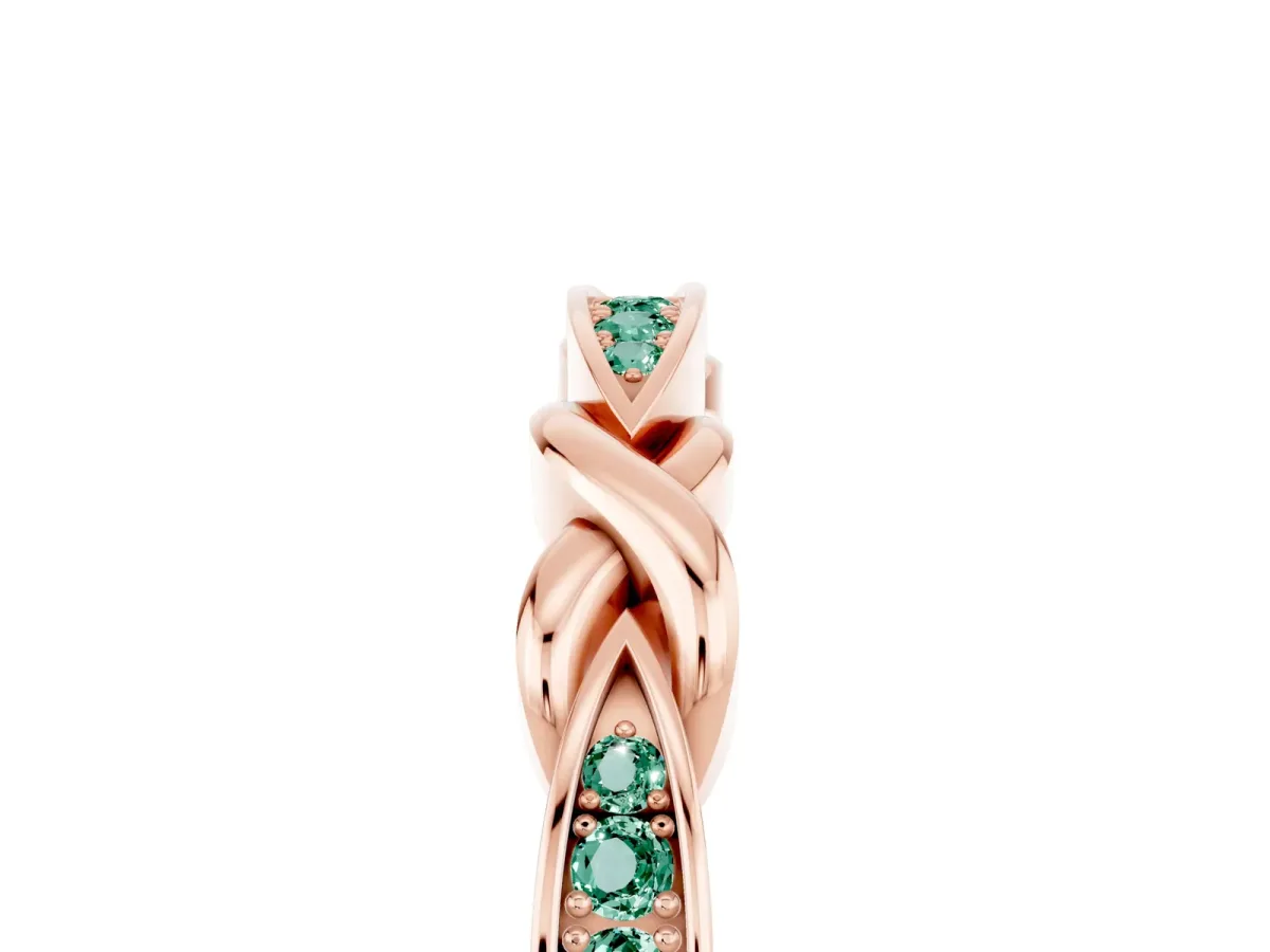 Twisted Marquise Green Sapphire Pavé Band with Shared Prong Setting Rose gold