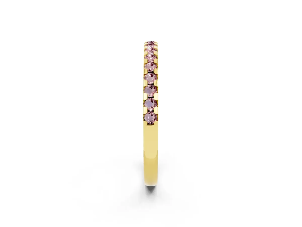 Round Morganite Pavé Set Eternity Band with Micro Prong Setting Yellow gold