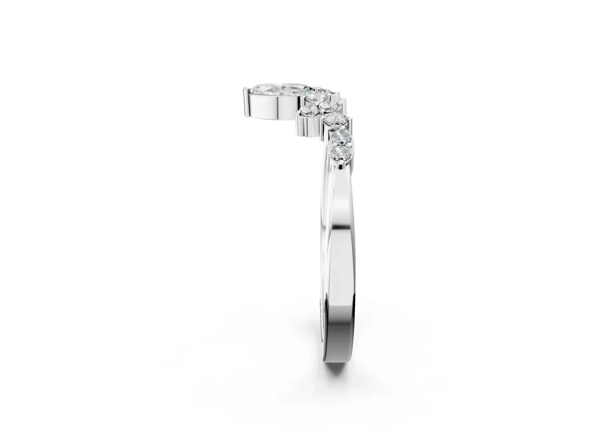 Marquise and Round Diamond Chevron Band with Prong Setting Silver