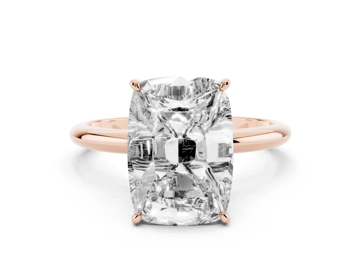 Old Mine Elongated Cushion Diamond Classic Band Four Prong Solitaire Ring Rose gold
