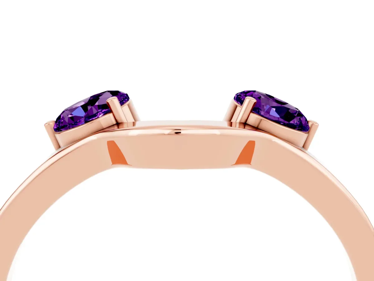 Dual Round Amethyst Open Band Ring with Prong Setting Rose gold