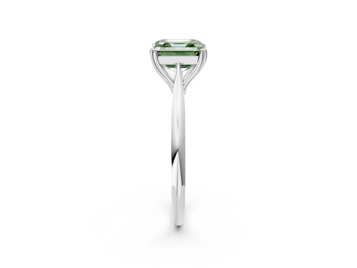 Fancy Green Asscher Cut Solitaire Diamond Ring with Six-Prong Setting and Classic Band Platinum