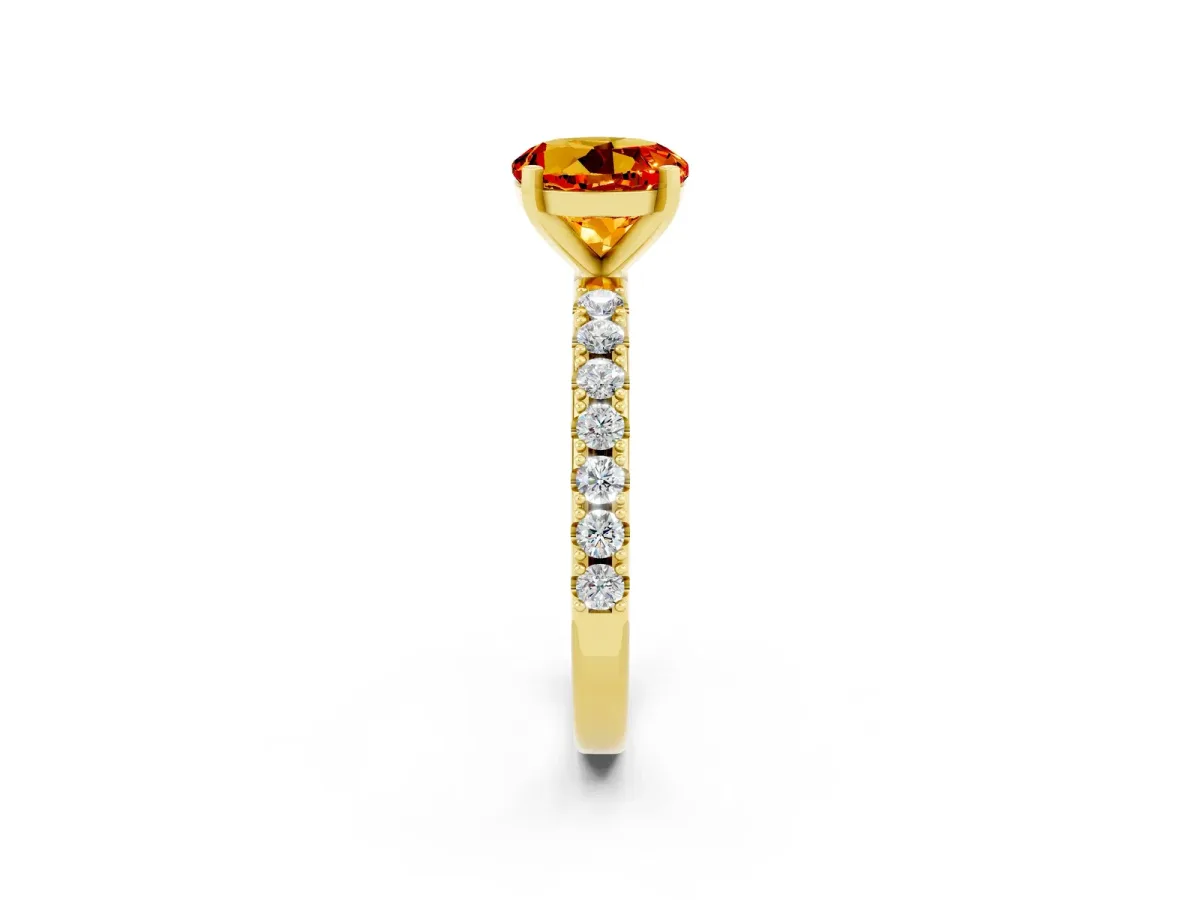 Round Cut Citrine Solitaire Pavé Band with Four-Prong Setting Yellow gold
