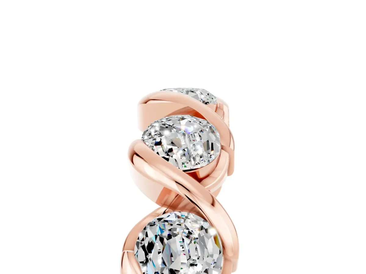 Round Moissanite Wave Band with Channel Setting and Shared Prongs Rose gold