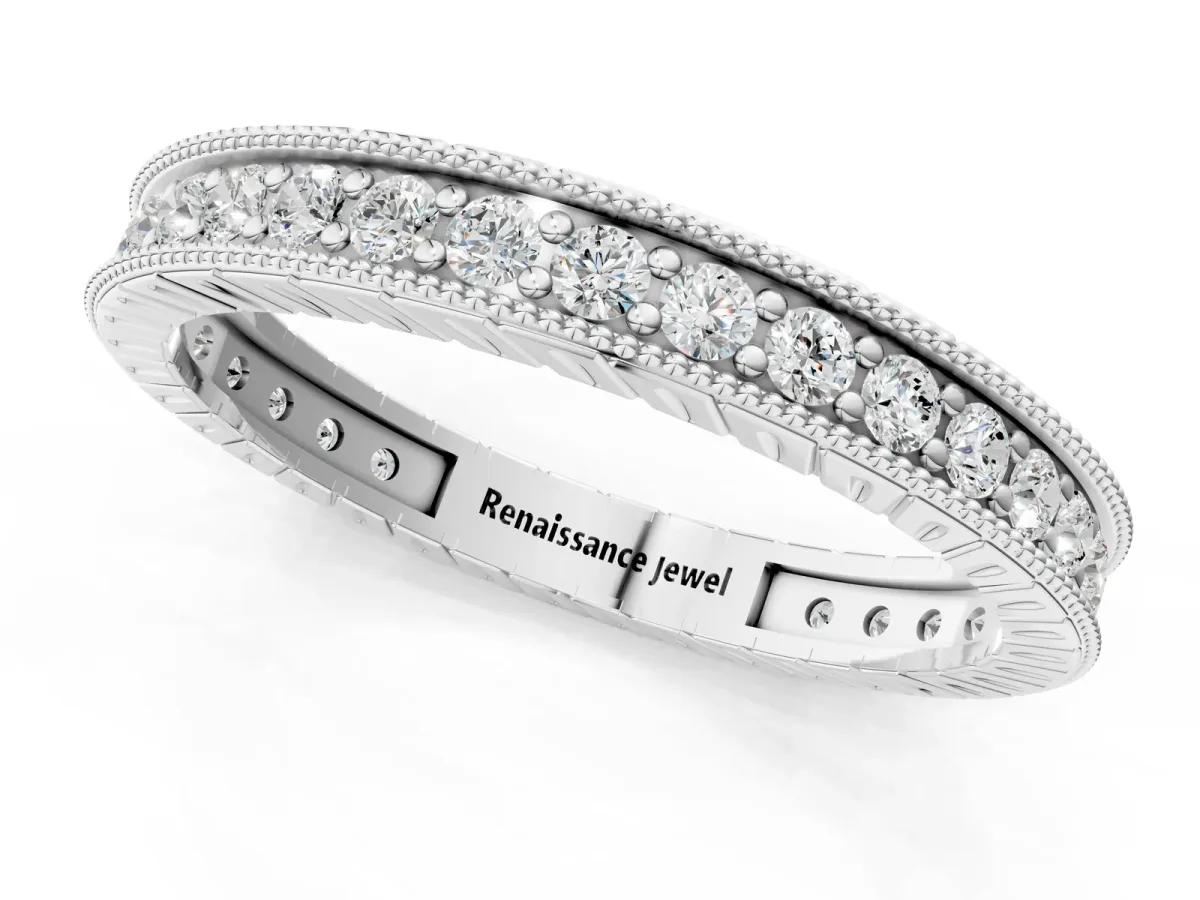 Round Cut Diamond Milgrain Bezel Set Eternity Band Platinum
