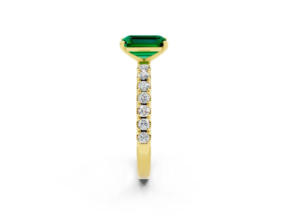 Emerald Cut Emerald Solitaire Pavé Band with Four-Prong Setting Yellow gold
