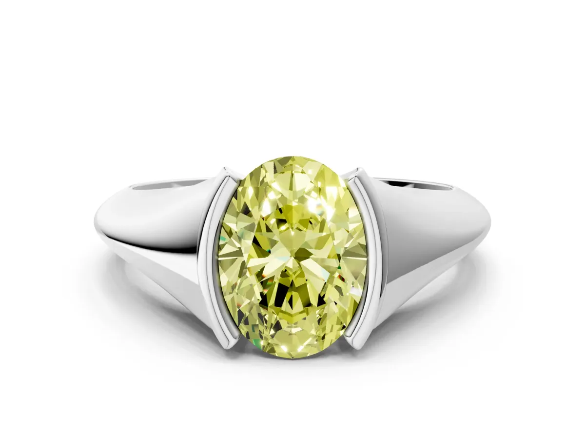 Fancy Yellow Oval Cut Solitaire Tension Set Diamond Ring Platinum