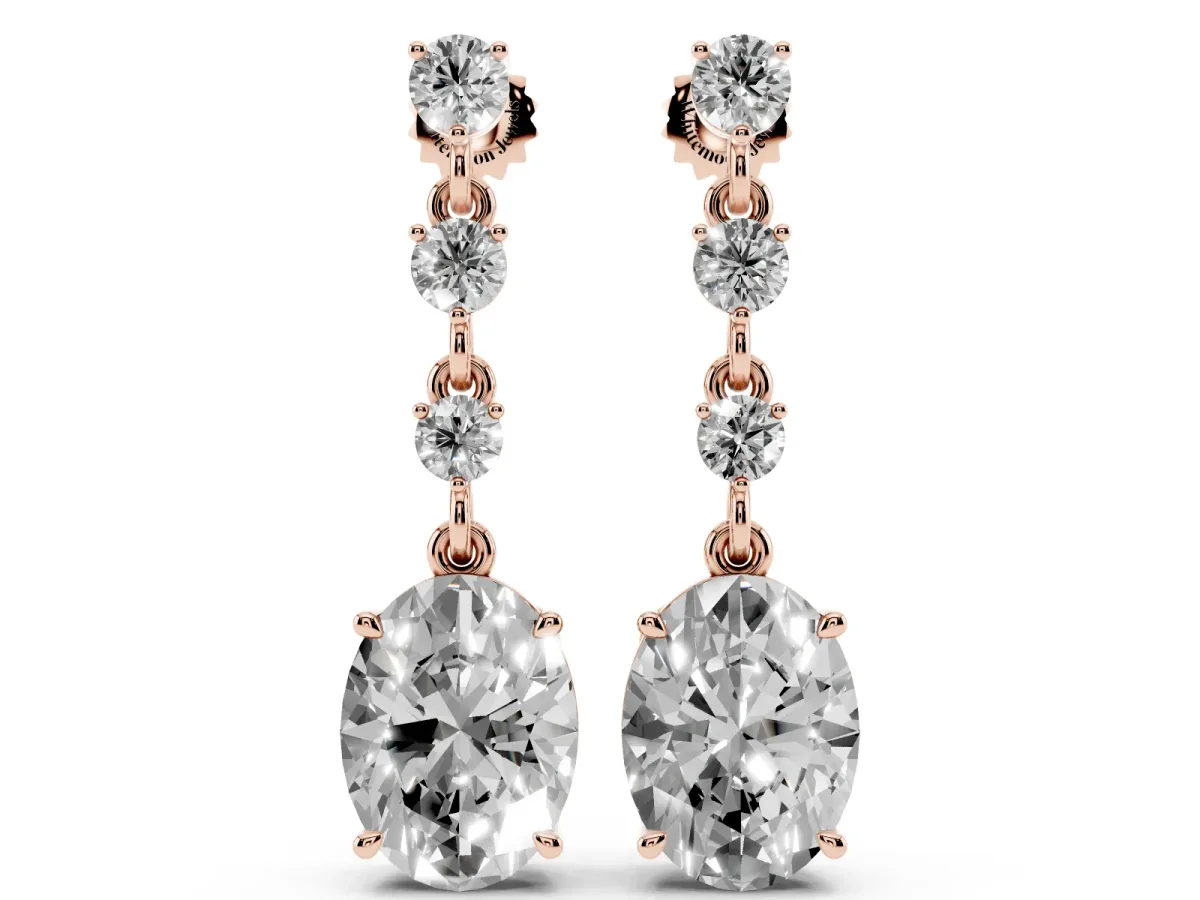 Round and Oval Diamond Drop Earrings Rose gold