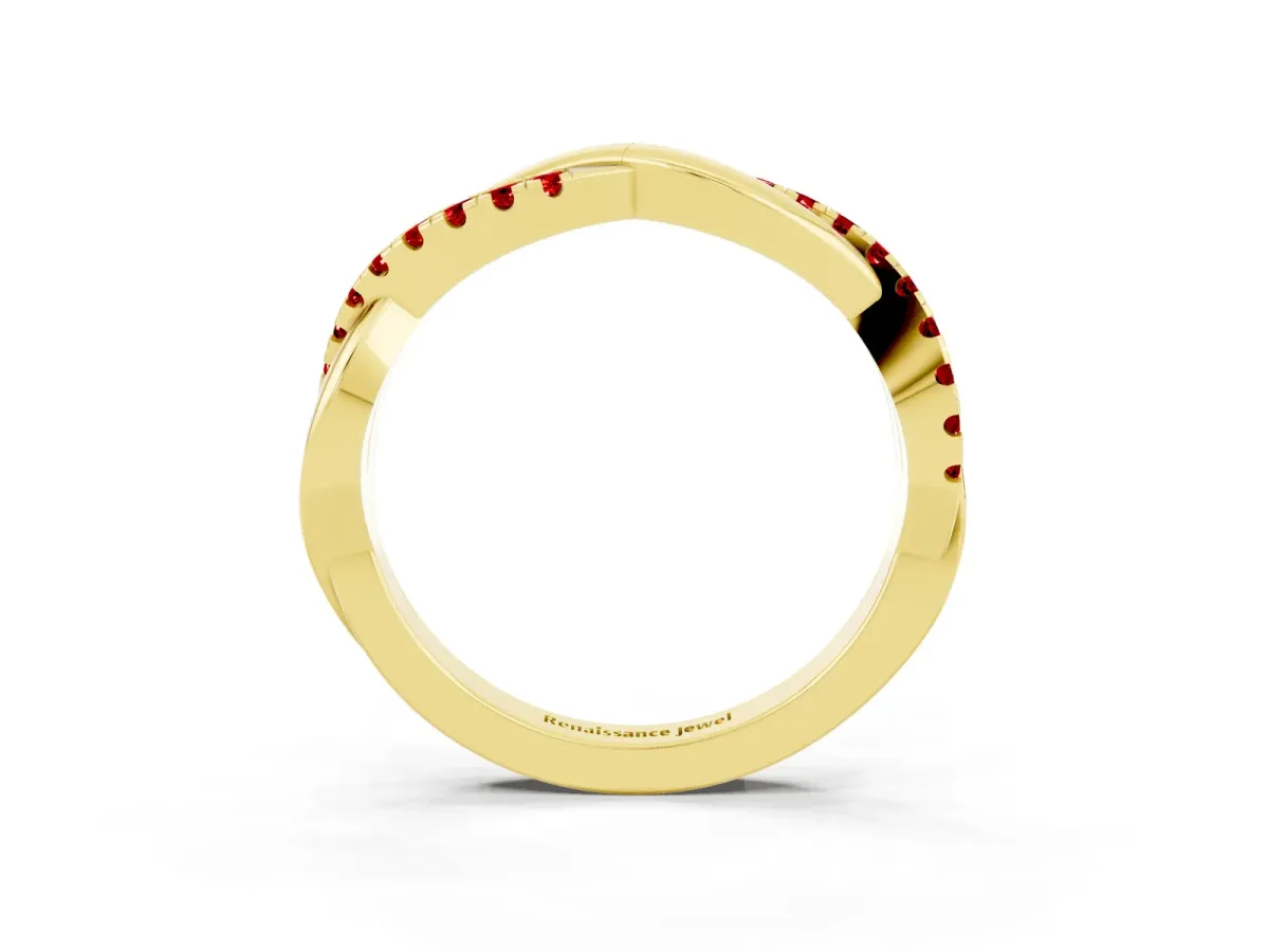 Round Ruby Twisted Infinity Band with Prong Setting Yellow gold