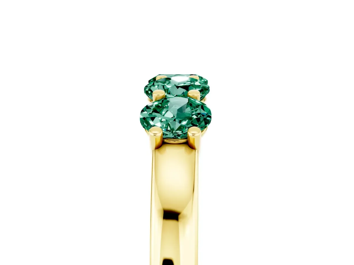 Four-Stone Round Green Sapphire Prong-Set Band Yellow gold