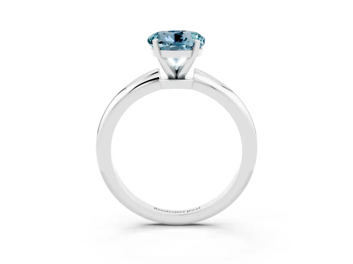 Round Cut Aquamarine Solitaire Ring with Six-Prong Setting and Classic Band Silver