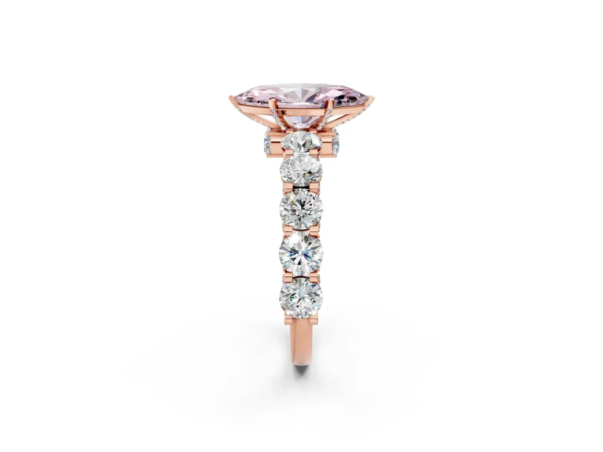 Fancy Pink Marquise Cut Diamond Side Stone Engagement Ring with Four-Prong Setting Rose gold