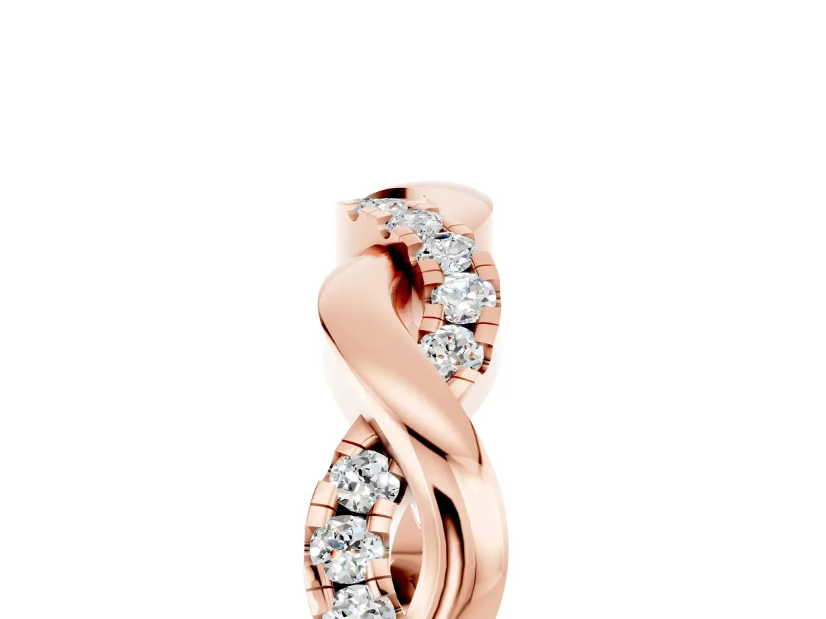 Pavé Round Moissanite Twist Eternity Band with Shared Prong Setting Rose gold