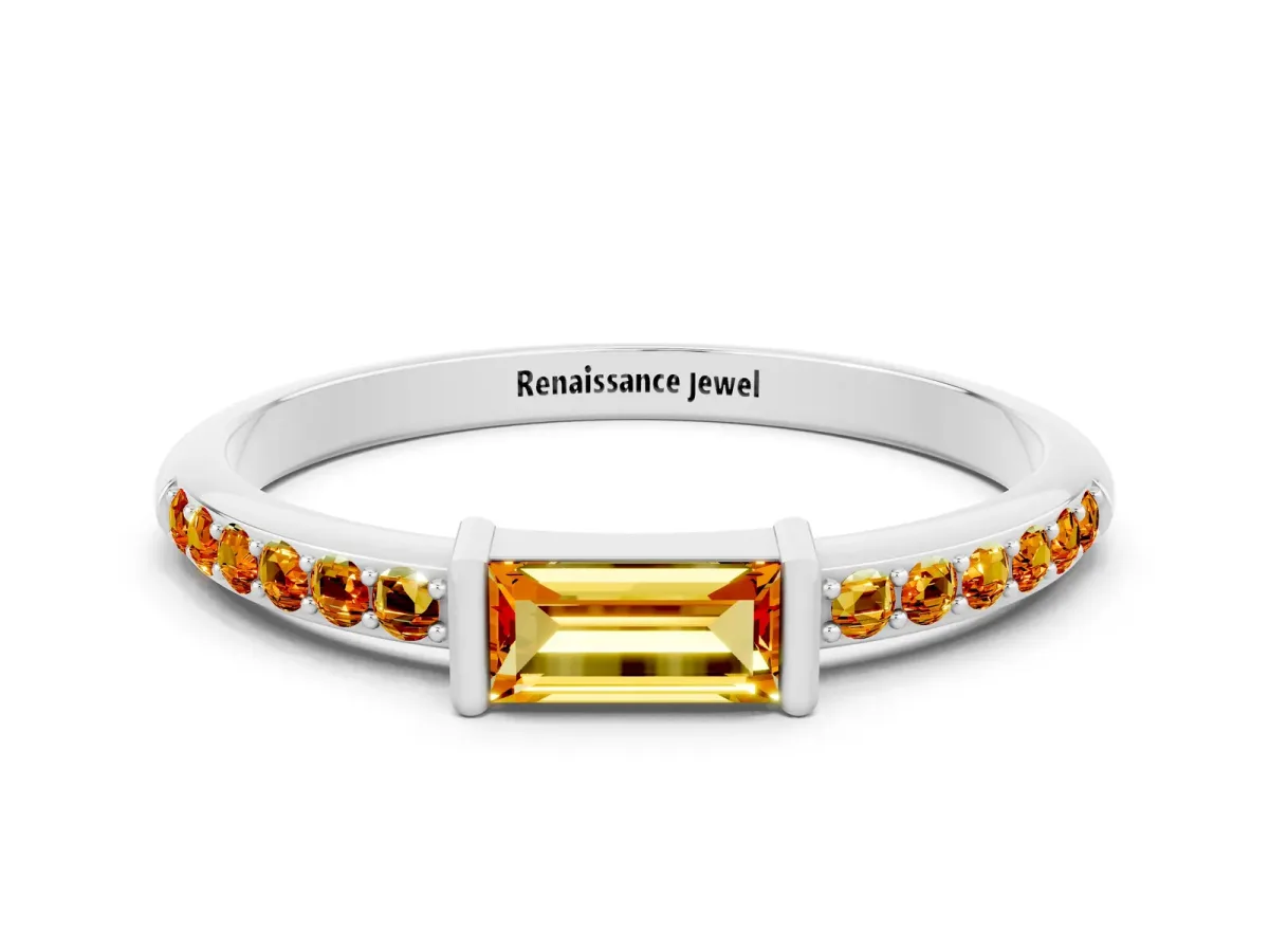 Baguette Citrine Pavé Band with Bar Setting Platinum