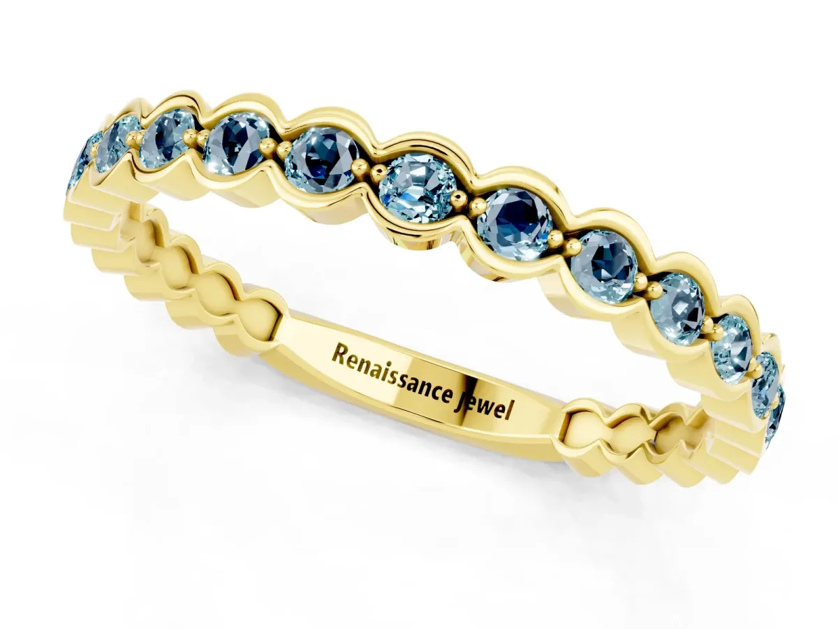 Round Aquamarine Bezel Set Eternity Band Yellow gold