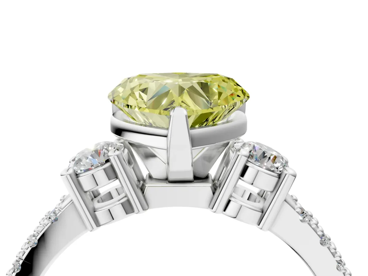Fancy Yellow Heart Cut Cut Three-Stone Diamond Pavé Band with Prong Setting Platinum