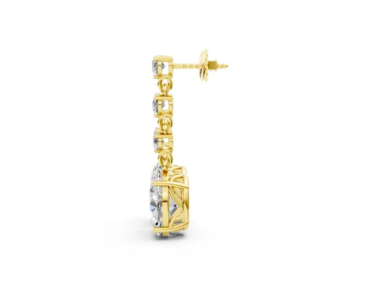 Round and Oval Diamond Drop Earrings Yellow gold