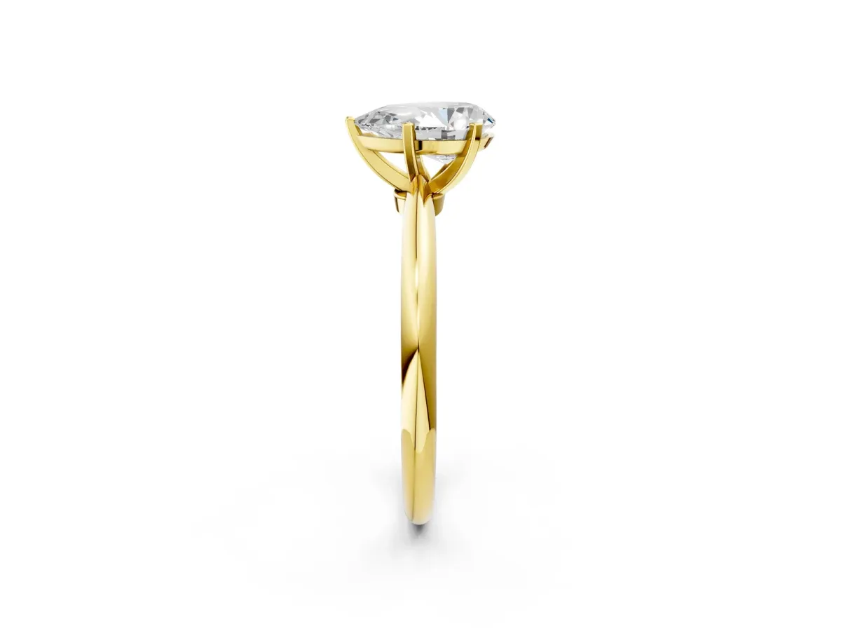 Pear Cut Diamond Solitaire Ring with Six-Prong Setting and Classic Band Yellow gold