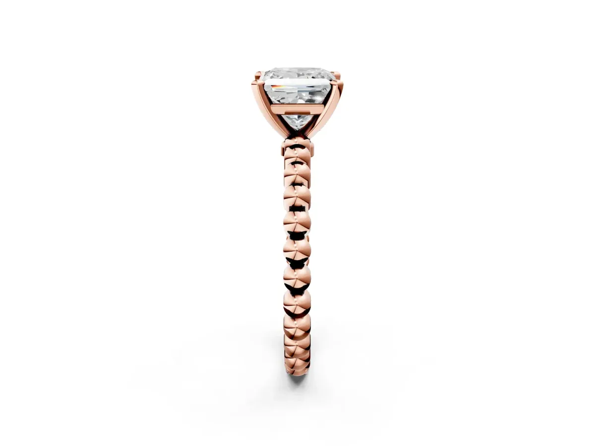 Princess Cut Diamond Solitaire Ring with Beaded Band and Prong Setting Rose gold