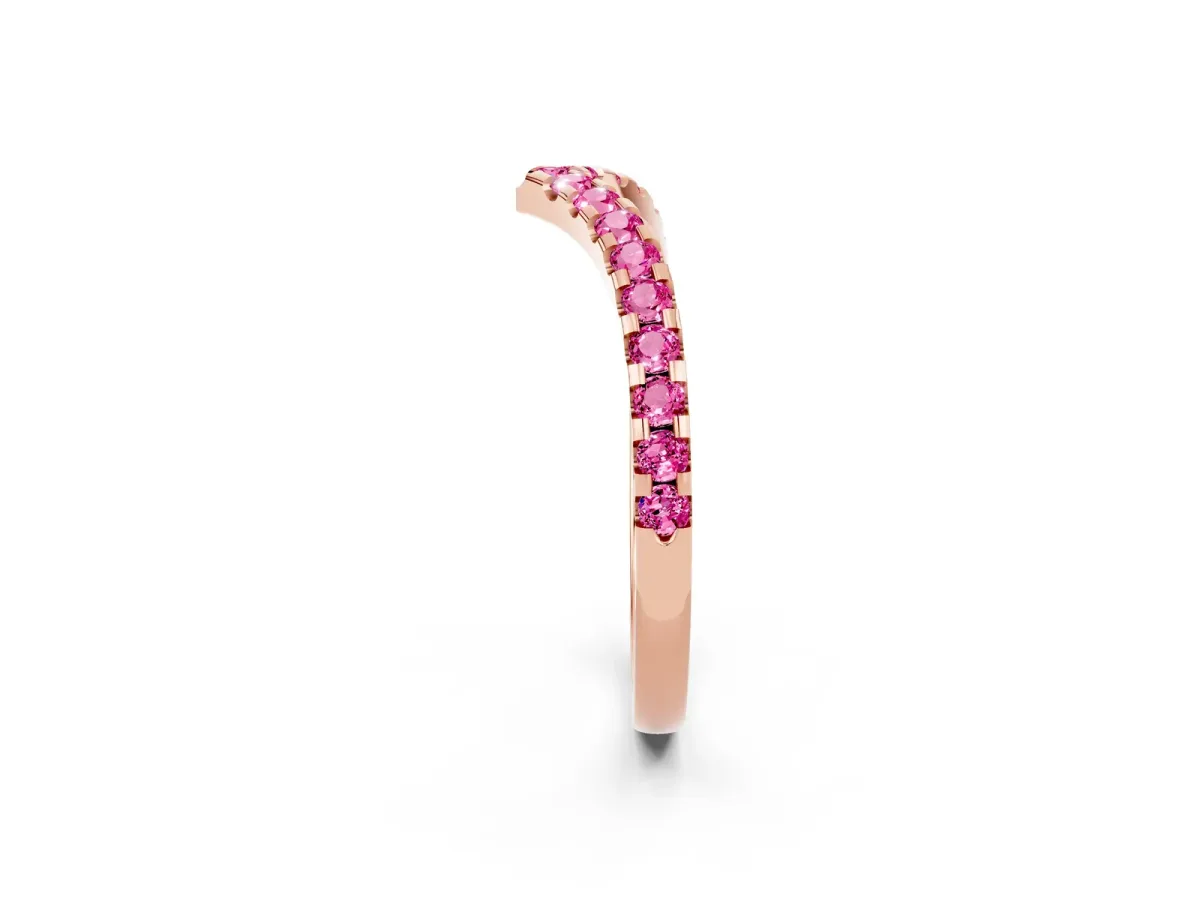 Pavé Round Pink Sapphire Chevron Band with Shared Prong Setting Rose gold