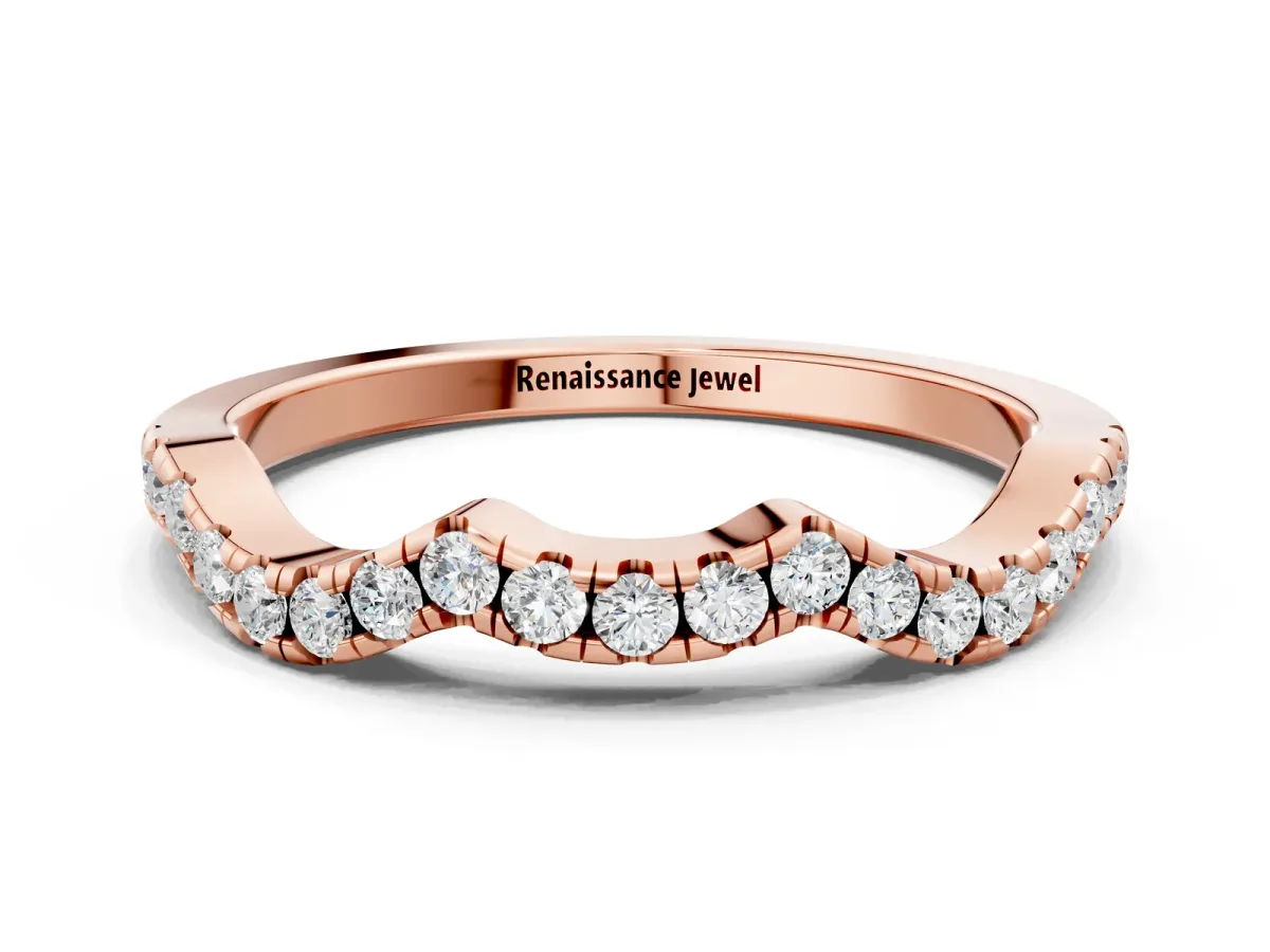 Round Diamond Pavé Curved Wedding Band Rose gold