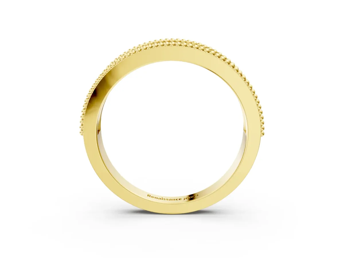 Round Diamond Twist Milgrain Band with Bezel Setting Yellow gold