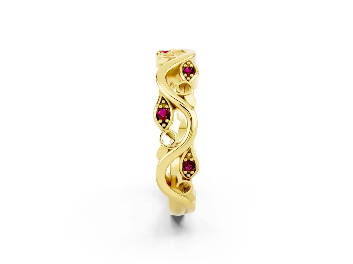 Marquise Garnet Vine Eternity Band with Bezel Setting Yellow gold