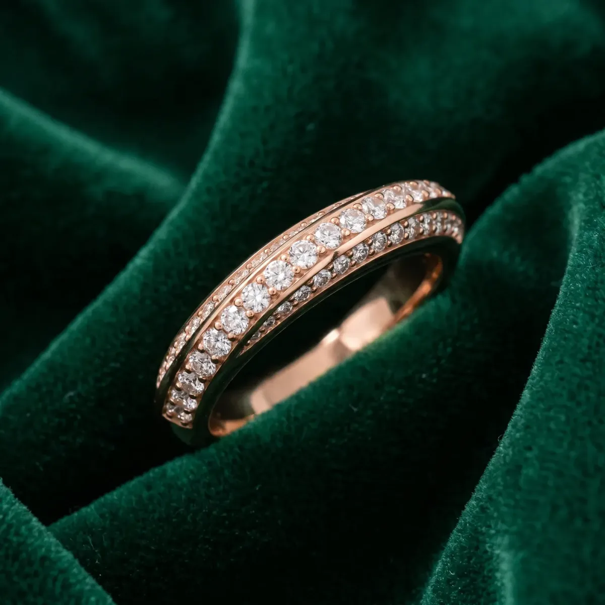 Double Row Pavé Round Diamond Channel Set Band Rose gold