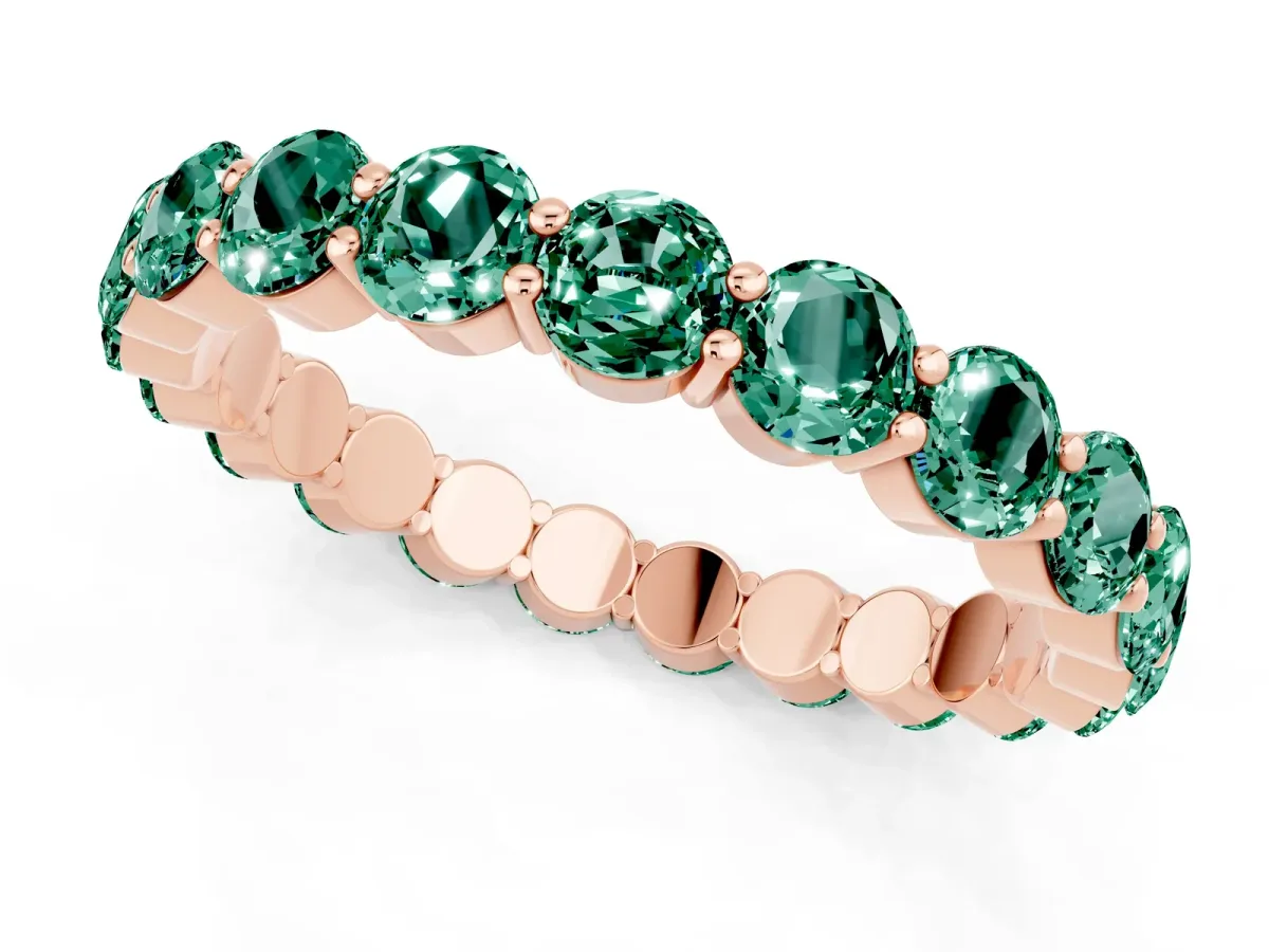 Round Green Sapphire Eternity Band with U-Prong Setting Rose gold