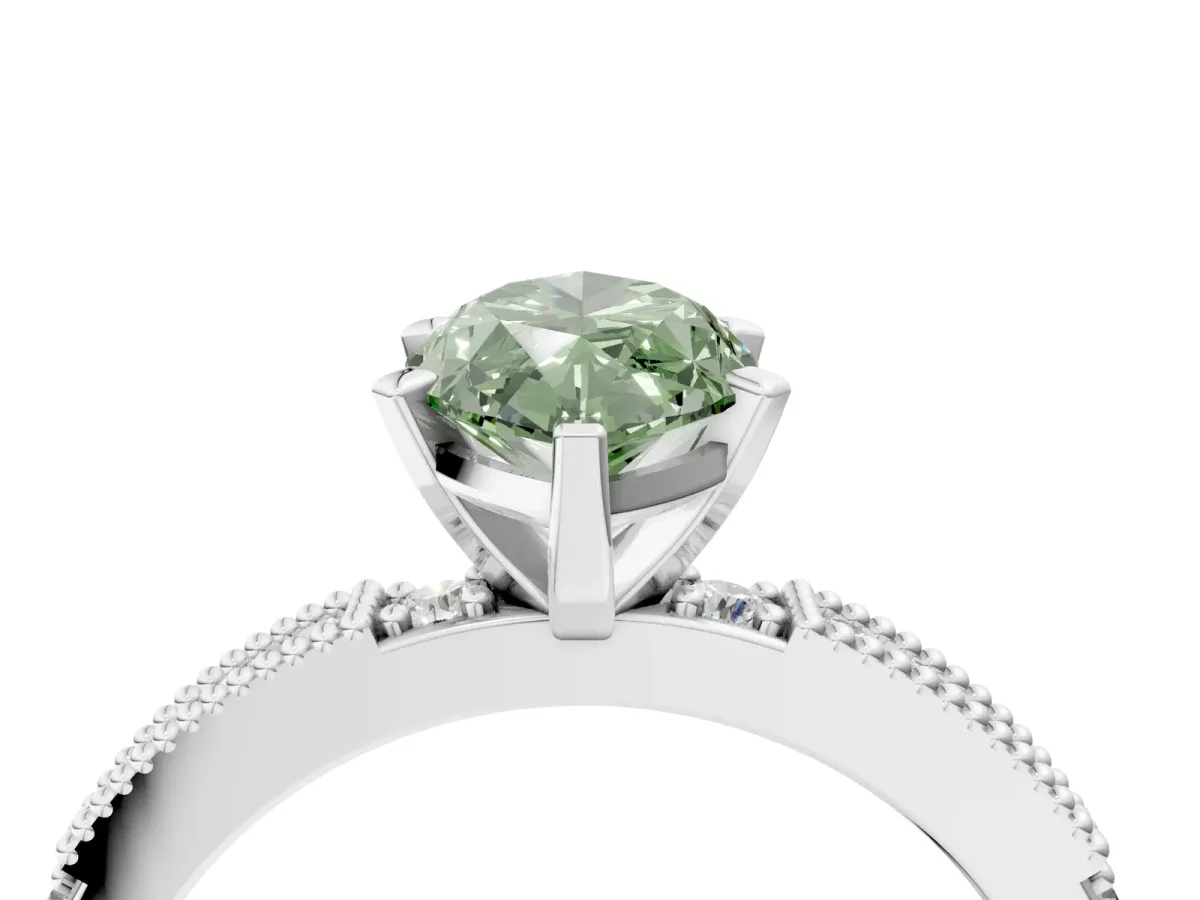 Fancy Green Marquise Cut Solitaire with Pavé Band and Four-Prong Setting Silver