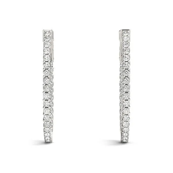Round Cut Diamond Inside-Out Hoop Earrings in White Gold with Prong Setting Silver