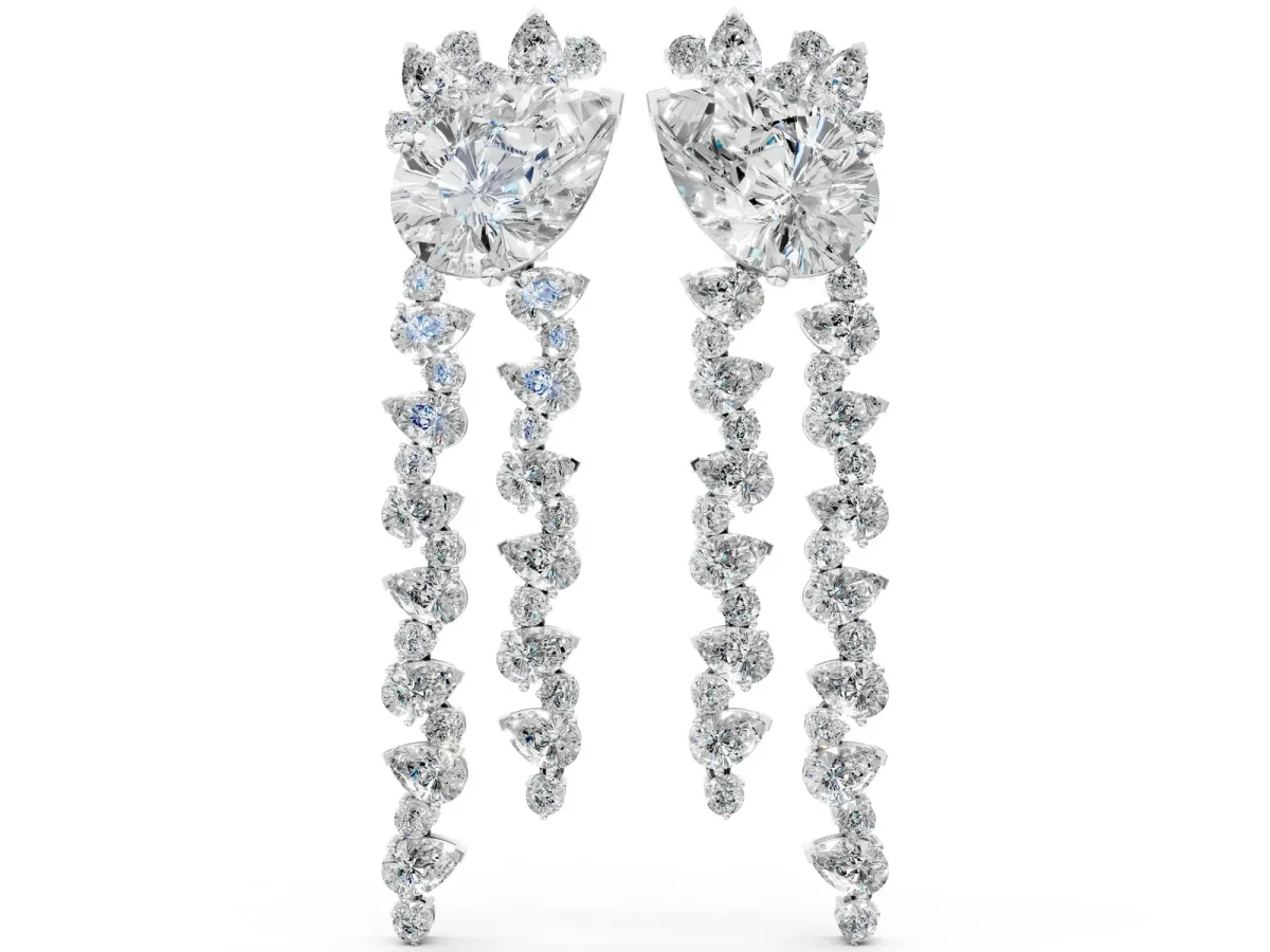 Pear Diamond Drop Earrings with Trilliant Diamond Cascades Platinum