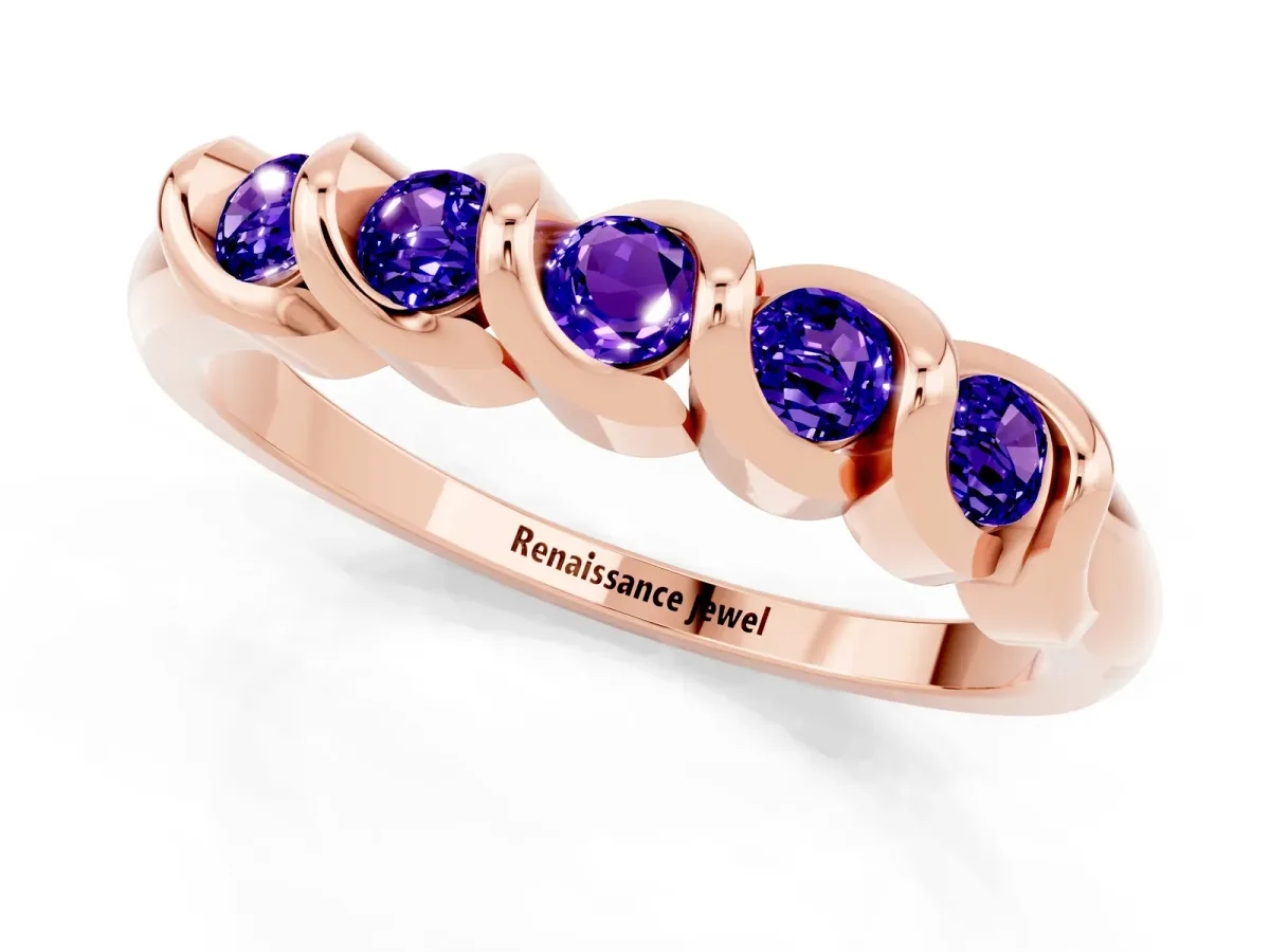 Round Tanzanite Eternity Band with Twist Prong Setting Rose gold