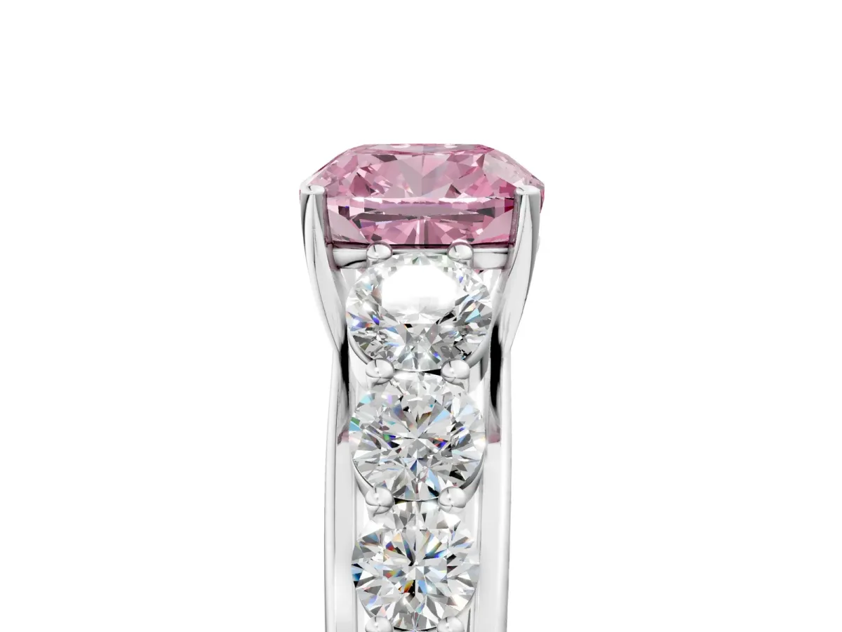 Fancy Pink Cushion Cut Brilliant Diamond Pavé Band with Six-Prong Setting Silver