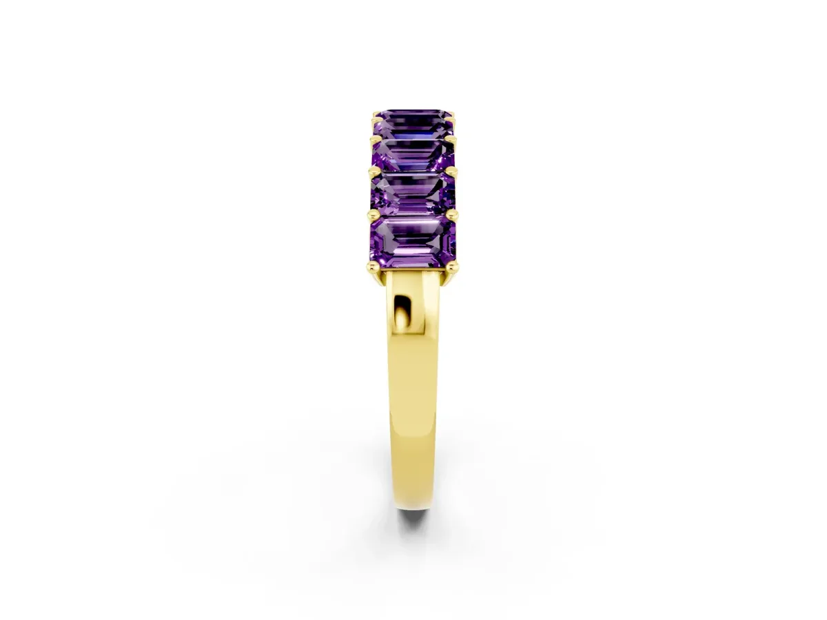 Emerald Cut Amethyst Prong-Set Eternity Band Yellow gold