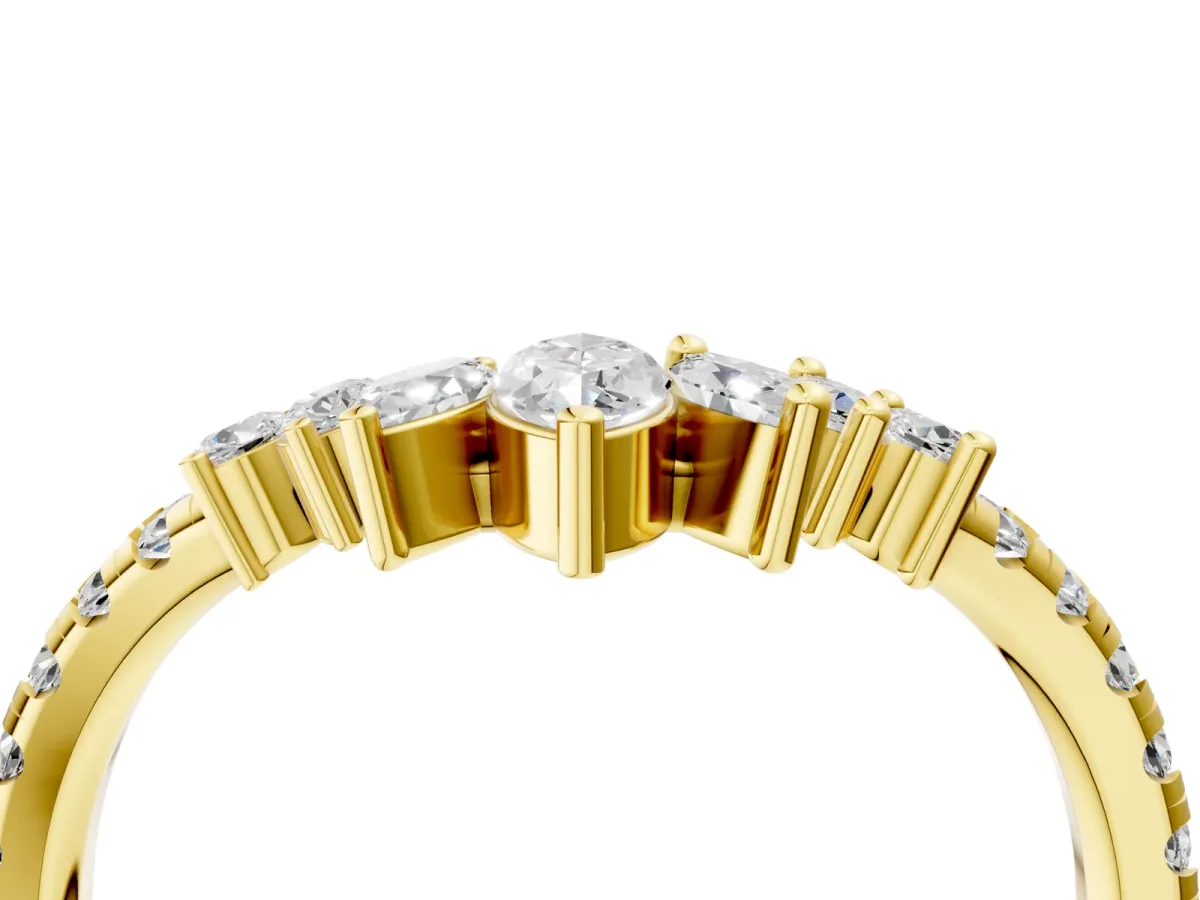 Chevron Marquise and Round Diamond Open Band with Prong Setting Yellow gold