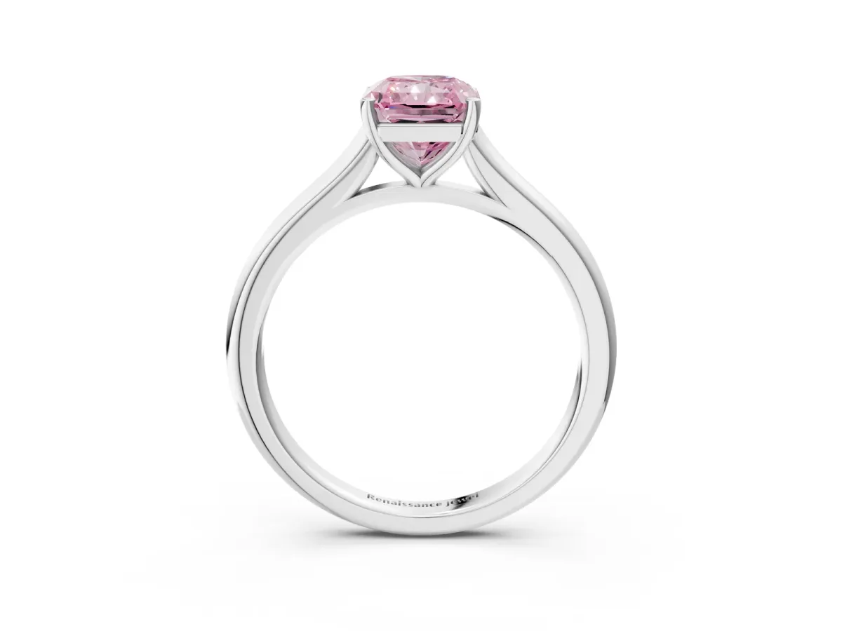 Fancy Pink Radiant Cut Cut Solitaire Ring with Cathedral Band and Four-Prong Setting Platinum