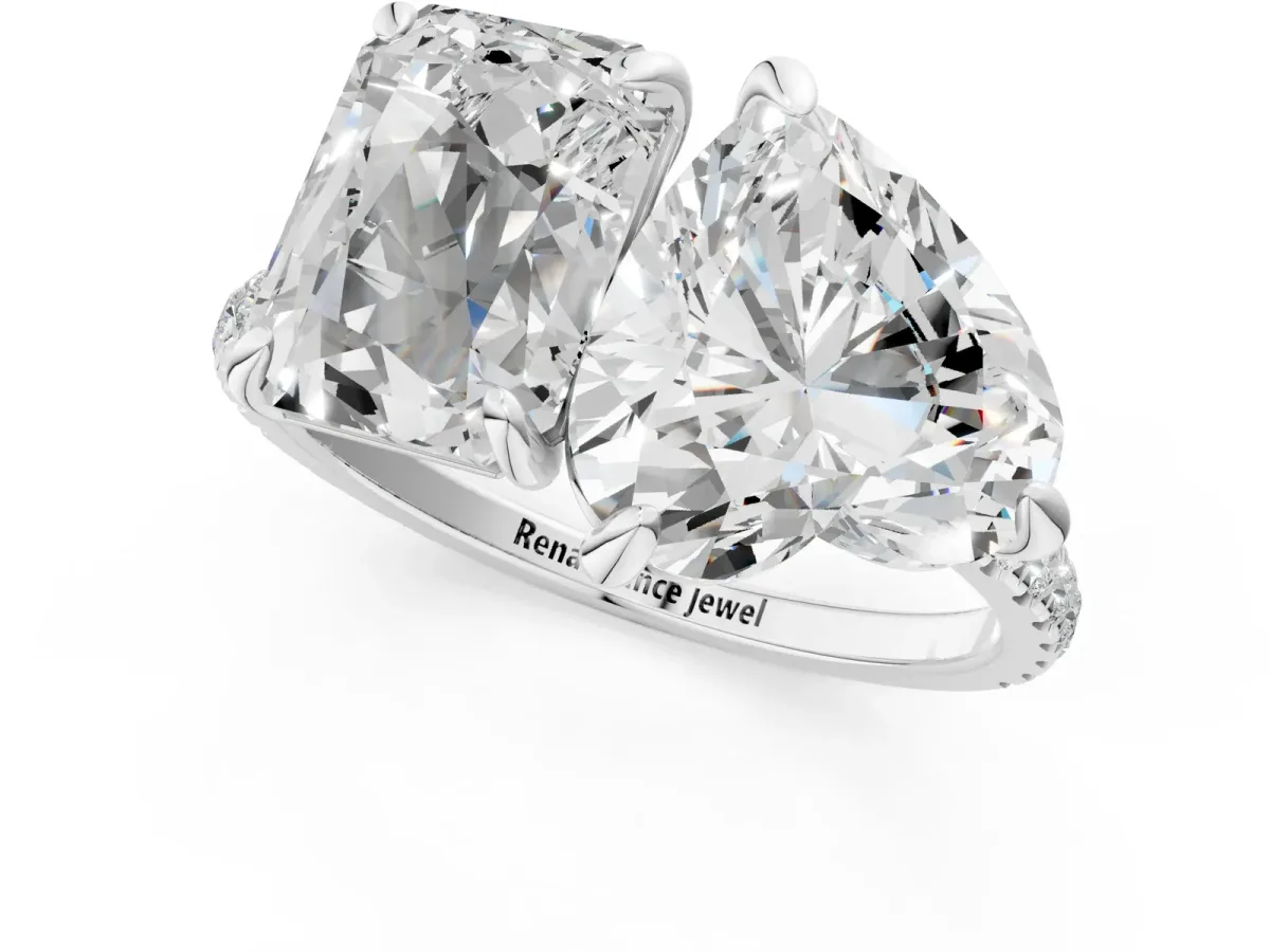 Radiant and Heart Toi Moi Ring with Prong Setting and Micro Pave Band Silver