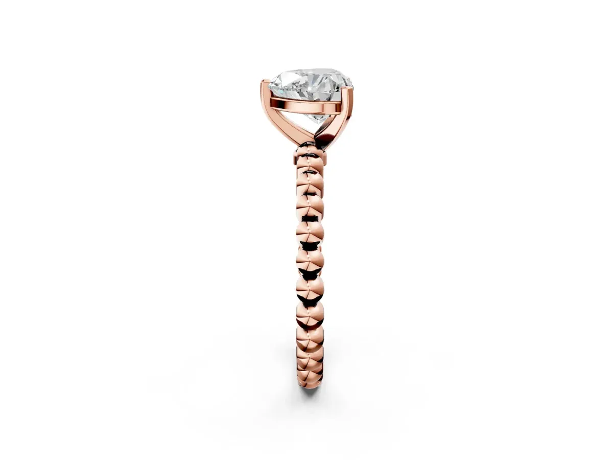 Heart Cut Diamond Solitaire Ring with Beaded Band and Prong Setting Rose gold