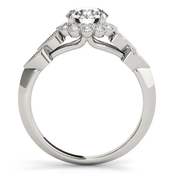 Asscher Cut Brilliant Milgrain Pave Heart Band Solitaire Ring Platinum