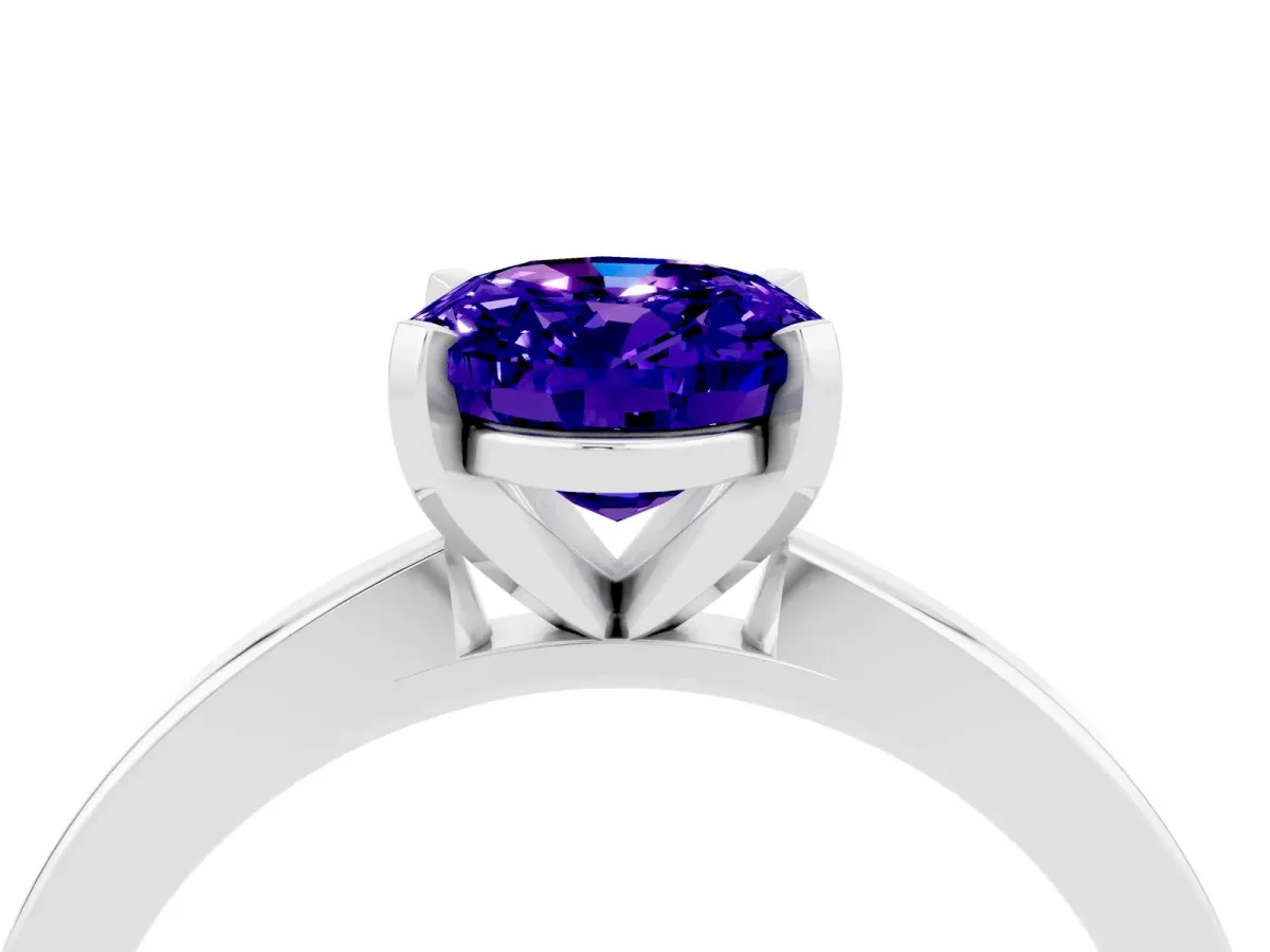 Oval Cut Tanzanite Solitaire Engagement Ring with Classic Band and Four-Prong Setting Silver