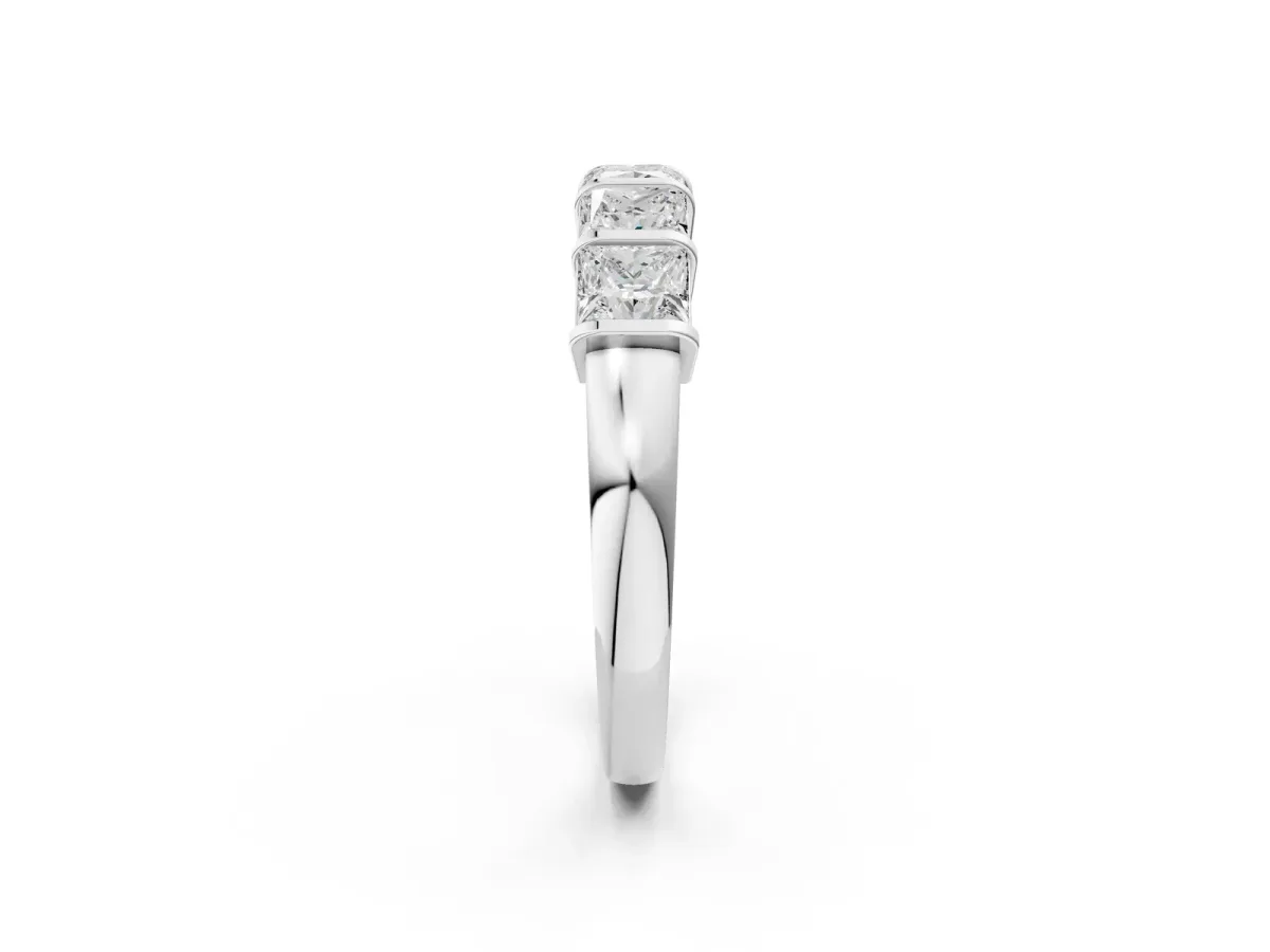 Princess Cut Channel Set Diamond Band with Bar Prong Setting Silver