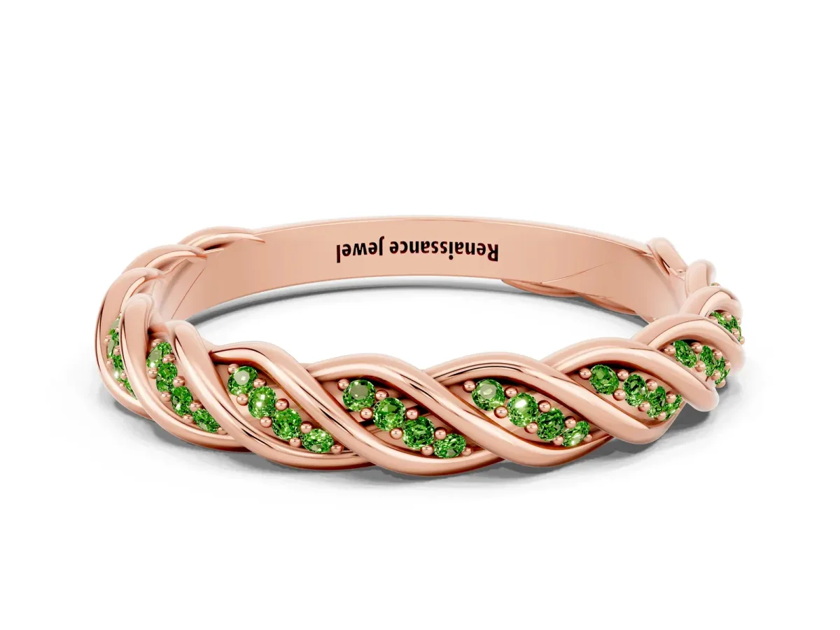 Twisted Pavé Round Peridot Eternity Band with Shared Prong Setting Rose gold