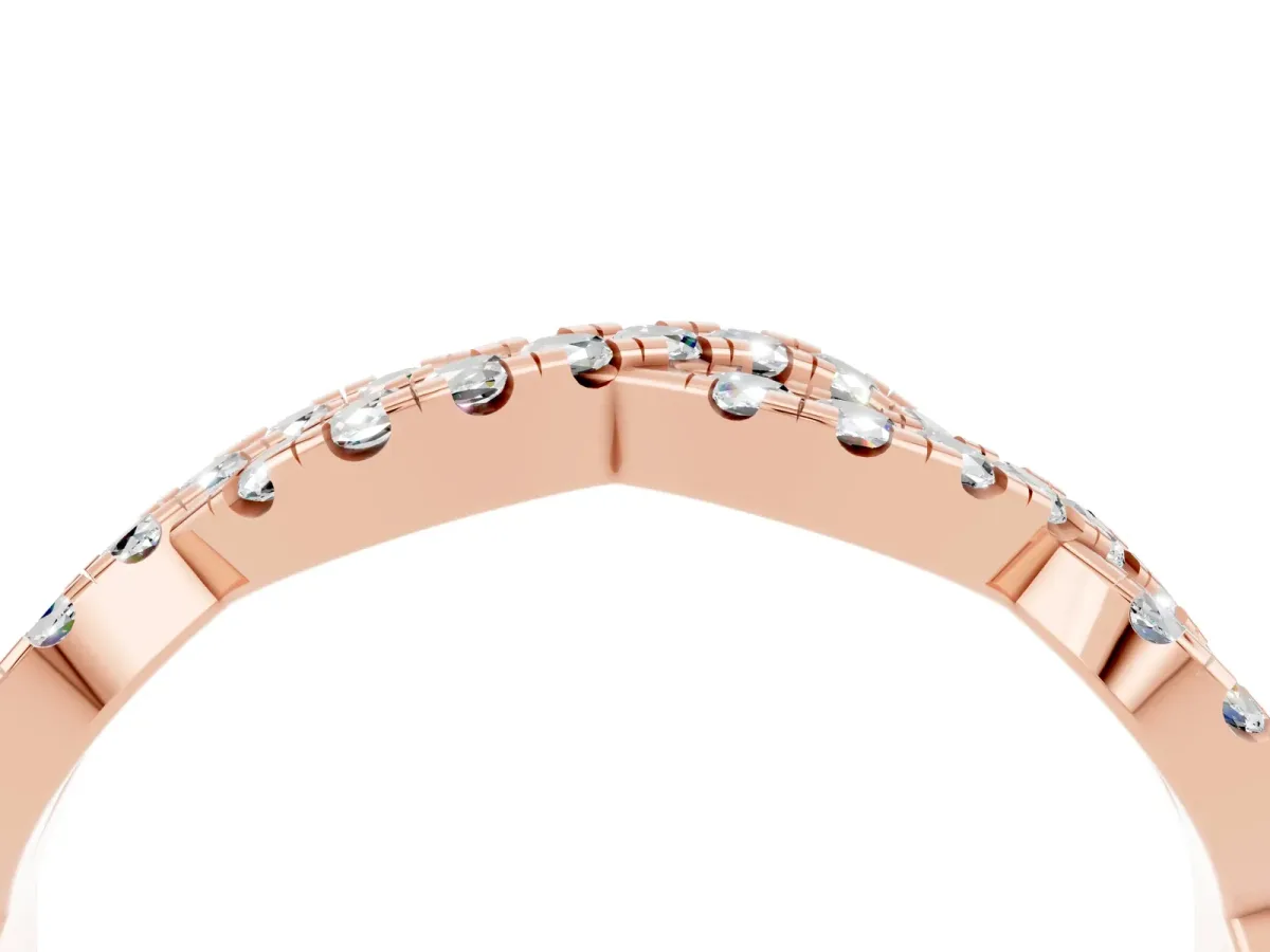 Round Moissanite Twisted Eternity Band with Pavé and Shared Prong Setting Rose gold