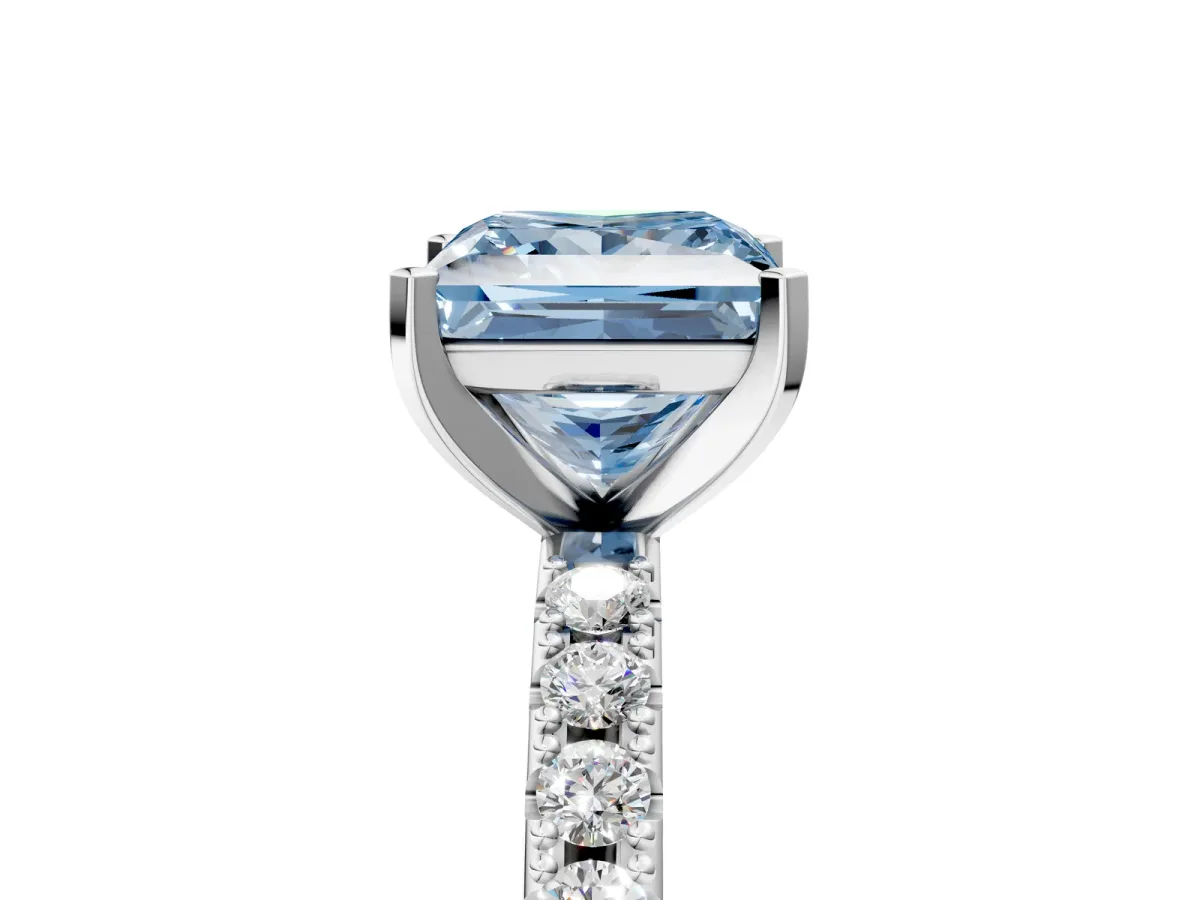 Fancy Blue Princess Cut Diamond Solitaire Pavé Band with Four-Prong Setting Silver