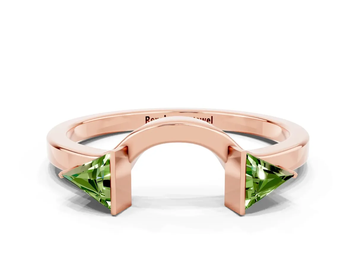 Trillion Peridot Open Band Ring with Bezel Setting Rose gold