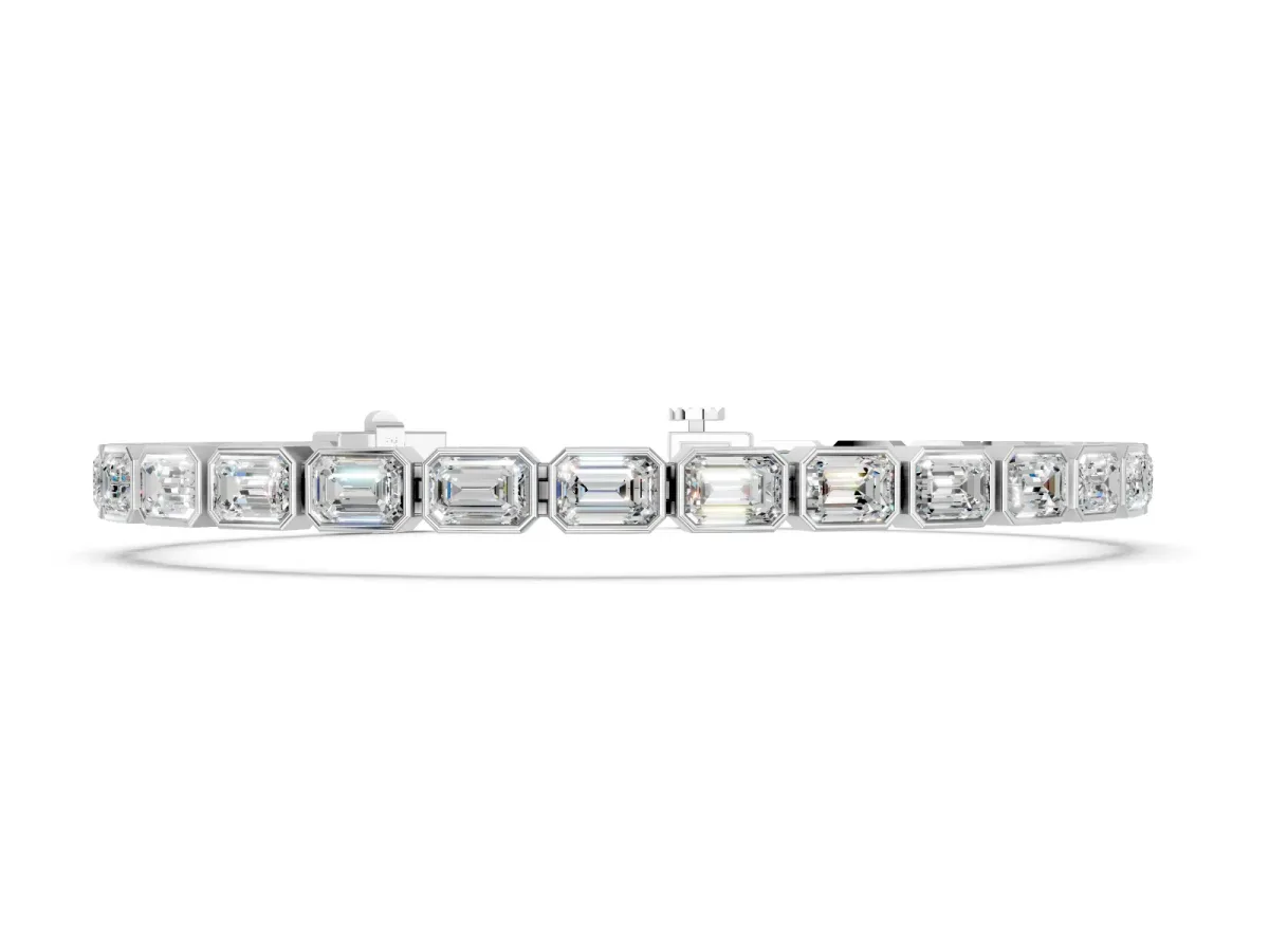 East-West Emerald Cut Diamond Tennis Bracelet with Bezel Setting White gold